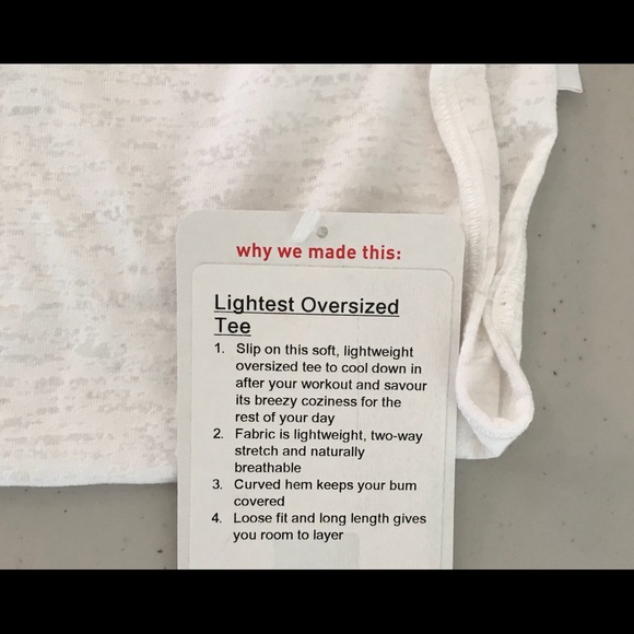 NWT WHITE LULULEMON LIGHTEST OVERSIZED TEE -Size 2 - Picture 4 of 8